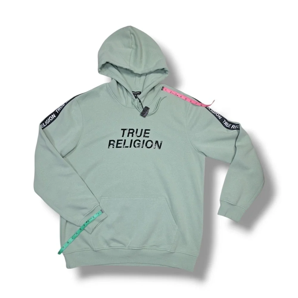 True Religion Logo Pullover Drawstring Mint‎ Green Hoodie Men's 3XL Fits 2XL